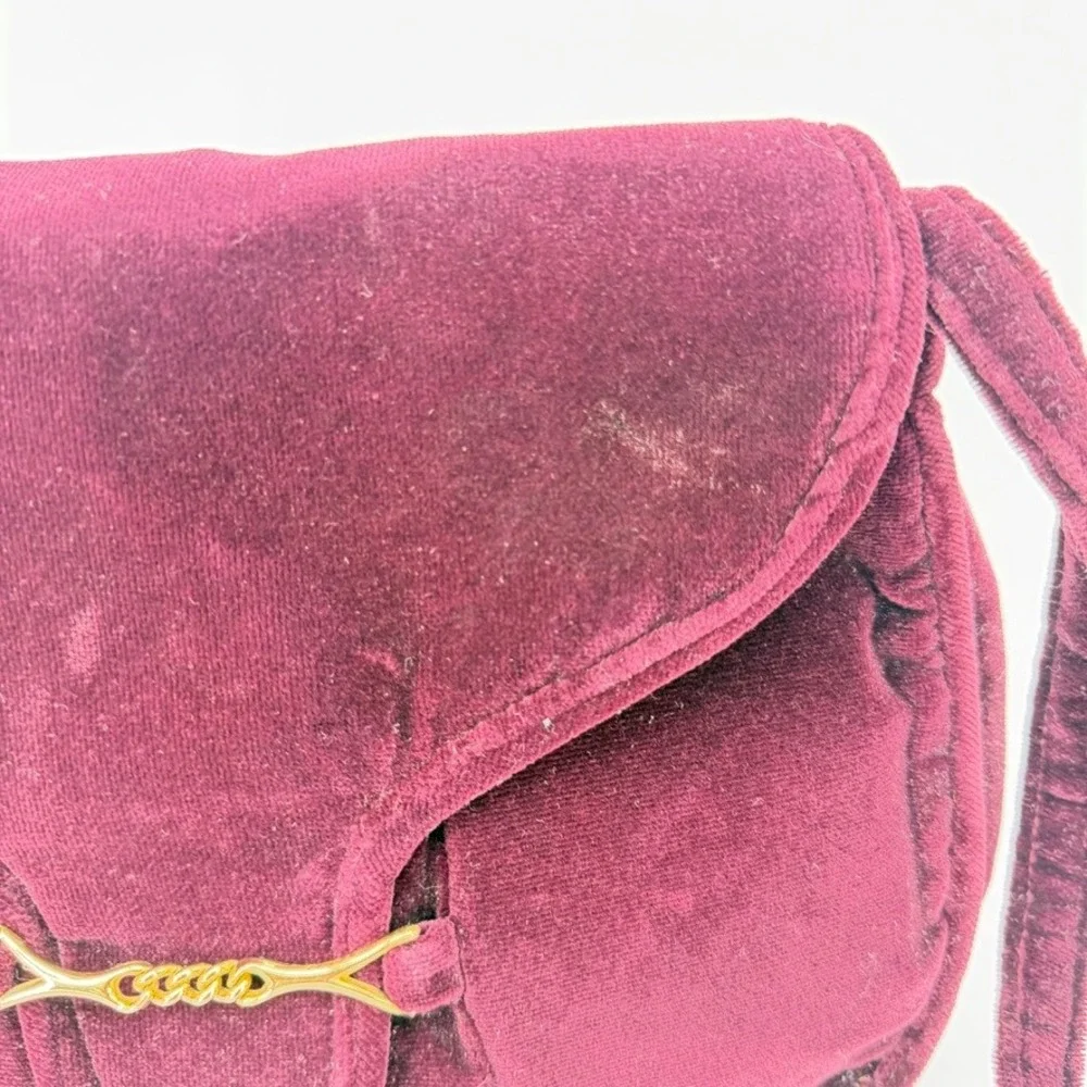 Carpetbags of American Velvet Shoulder‎ Bag Burgundy Evening Boho Gold Accent